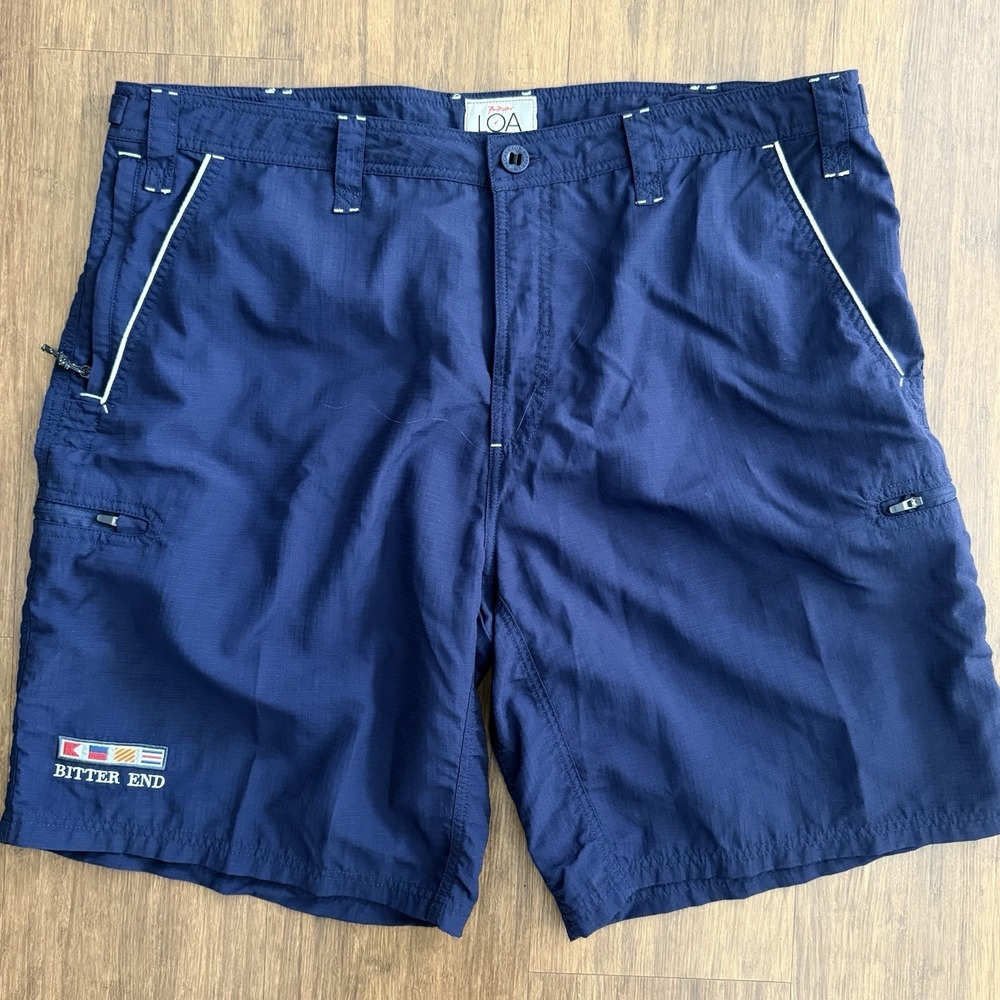 Rail Riders Bitter End Resort Shorts Men 40 Navy Blue Rip Stop Quick Dry Sailing